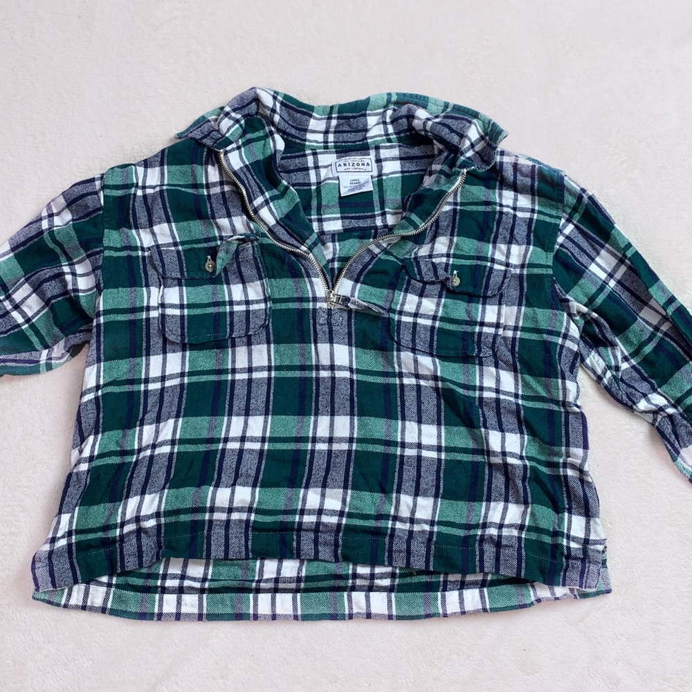 Plaid half zip shirt